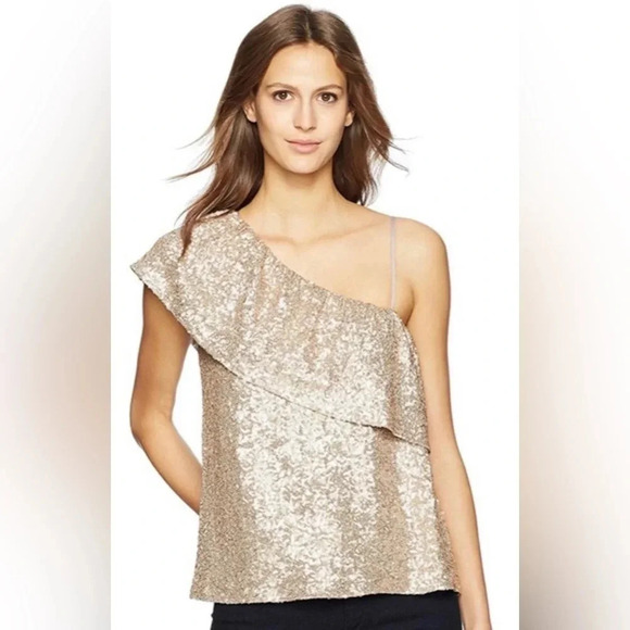 BB Dakota Clair‎ Rose Gold Sequined One Shoulder size Small. NWT - Picture 5 of 13